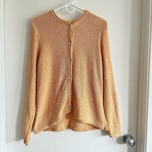 LL Bean Women's Size L Thick Cotton Orange Button Up Cardigan Sweater Roll Neck